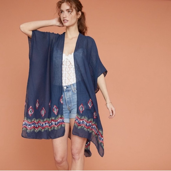 summer & rose Swim Summer Rose Navy Blue Sheer Flowy Embroidered
